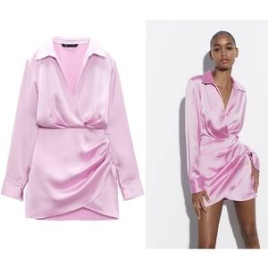 Zara Light Pink Satin Mini Dress